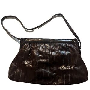 Naiade Elegant Brown Eel Leather Shoulder Crossbody Magnetic Close Bag Vintage